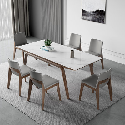 Nordic Rectangular Rock-Plate Dining Table Chair 6 - Person Four Leg Dining Set