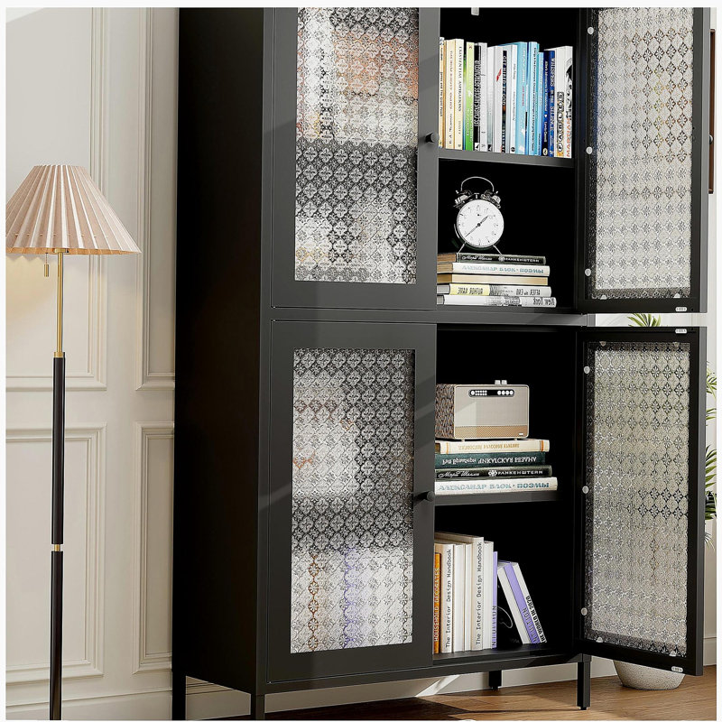 Armoire de rangement classique en métal avec 4 portes en verre et 4 tablettes indépendantes, armoire latérale