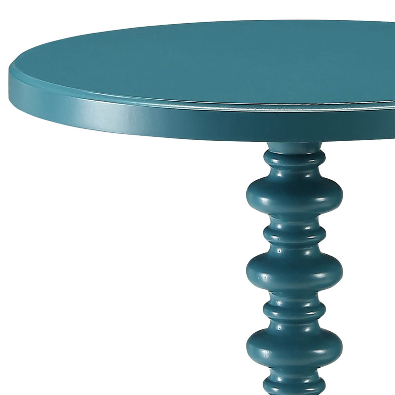Table d'appoint ronde en bois bleu sarcelle, support à piédestal simple, design classique, salle à manger ou salon, espaces restreints, articles décoratifs sur pied en bois, salle à manger élégante, espace, petites pièces, décoration