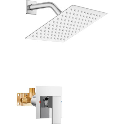 Airuida Shower System - 8 Inch Wall Mount Rain Shower Head With Single Handle Valve, SUS304 Stainless Steel Construction, Chrome Polish Finish, Includes Rough-In Valve And Trim Kit