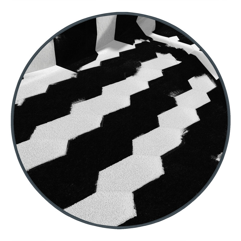 Machine Washable Penola Modern & Contemporary Geometric Shapes Rug in Green – Black Binding, 6' Round