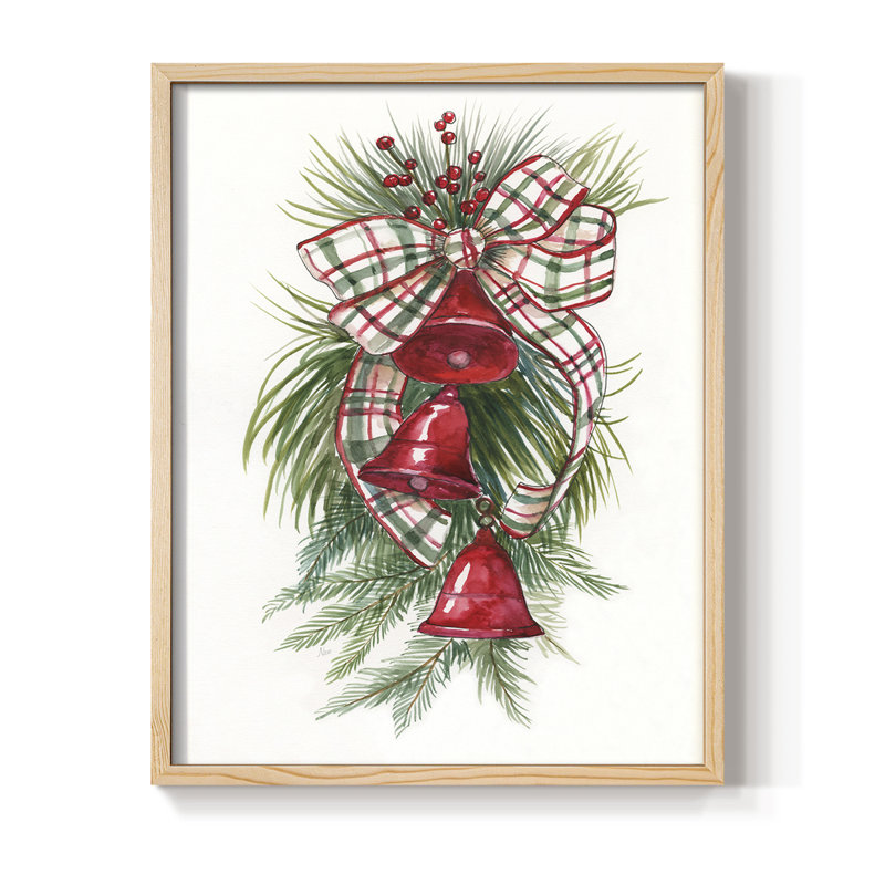 Holiday Bells Framed Print - Solid Wood, Natural, 30" H x 24" W