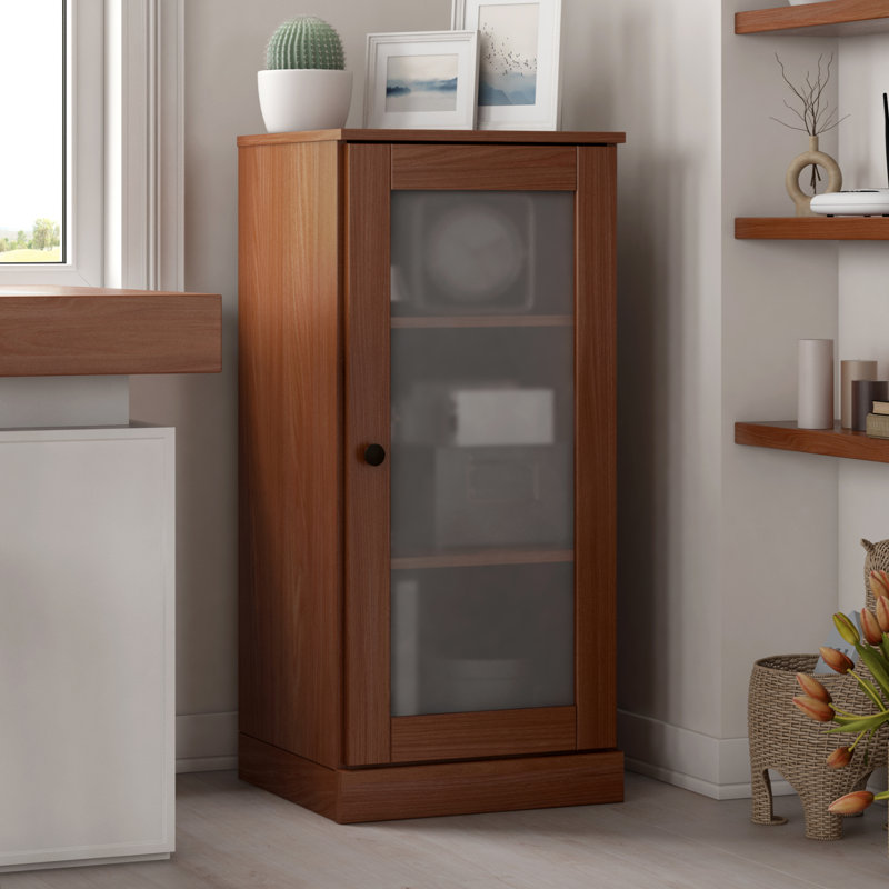 100% Solid Wood 3-Shelf Bookcase with Frosted Glass Door and Adjustable Shelves, Mocha