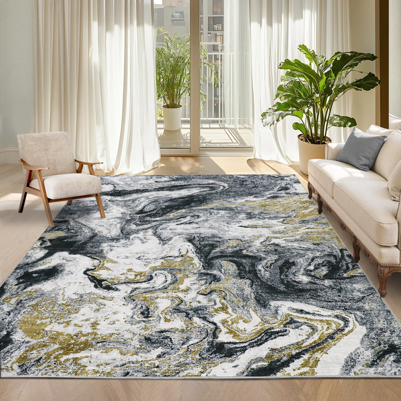 Tapis abstrait antidérapant et lavable à la machine Abstract, Tanné, Rectangle 108 po x 144 po