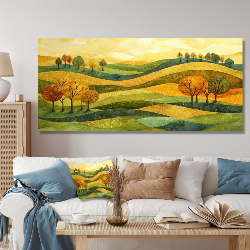 Paysage champêtre doré en automne II - campagne, art mural, Toile tendue sur cadre, H 28 po x l 60 po, Ne s’applique pas