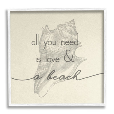 Love & Beach Typography Phrase Seashell Motif Picture Frame Textual Art on MDF