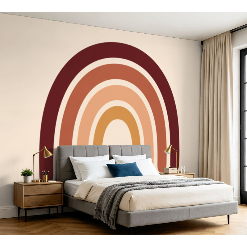 Papier peint adhésif peler et coller Boho arc-en-ciel Imprimé arc-en-ciel de couleur neutre Papier autocollant amovible pour décoration murale H 100 po x l 144 po