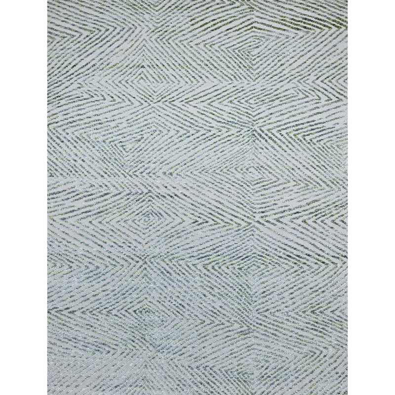 Hand Knotted Area Rug in Ivory And Green, Rectangle 8' x 10'