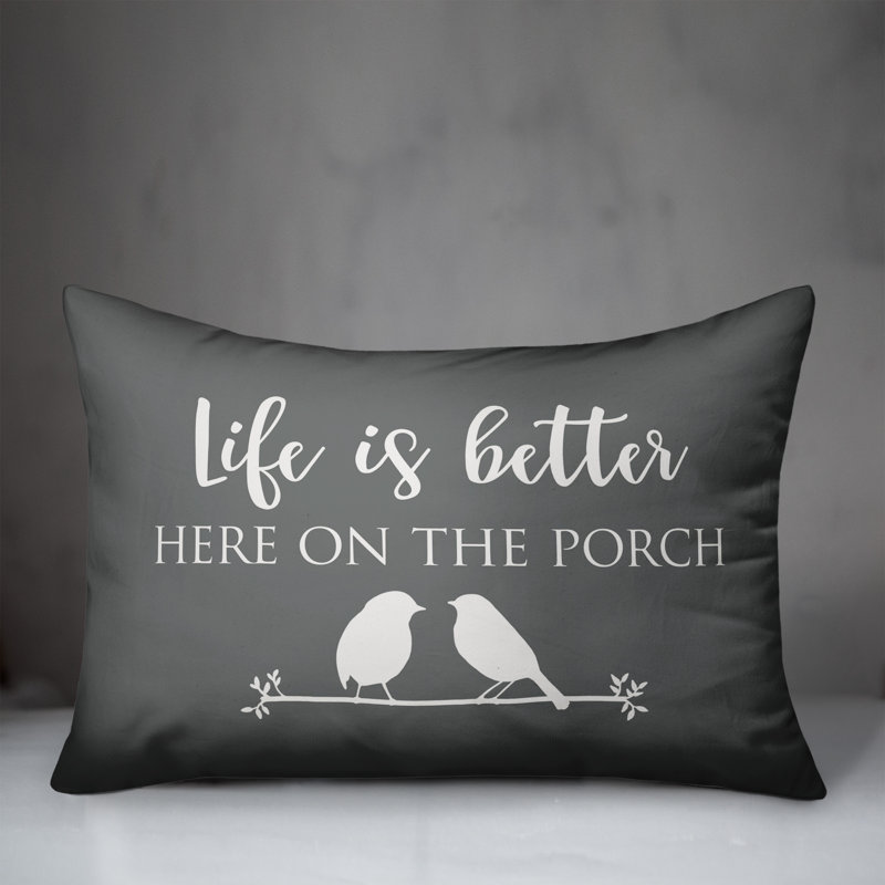 Textual Outdoor Reversible Throw Pillow, Dark Gray/White