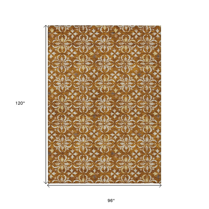 Tapis extérieur lavable floral 8 pi x 10 pi cuivre et beige