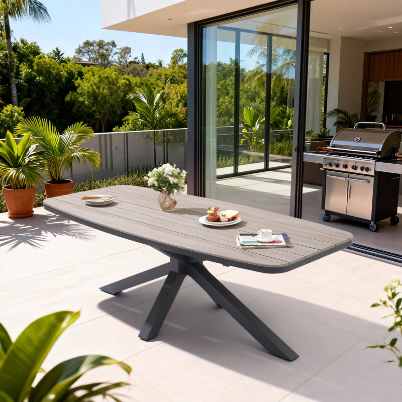 Outdoor Aluminum Rectangular Dining Table, Gray