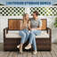 Banc de rangement extérieur avec coussin Banc de patio en rotin PE avec accoudoirs à dossier et siège de terrasse en métal-1497827048
