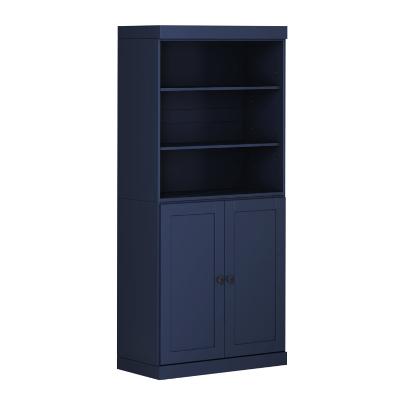Palace Imports 100% Solid Wood 6-Shelf Bookcase, Shaker Doors, Adjustable Shelves, 32" Wide, 71.5" Tall, Navy