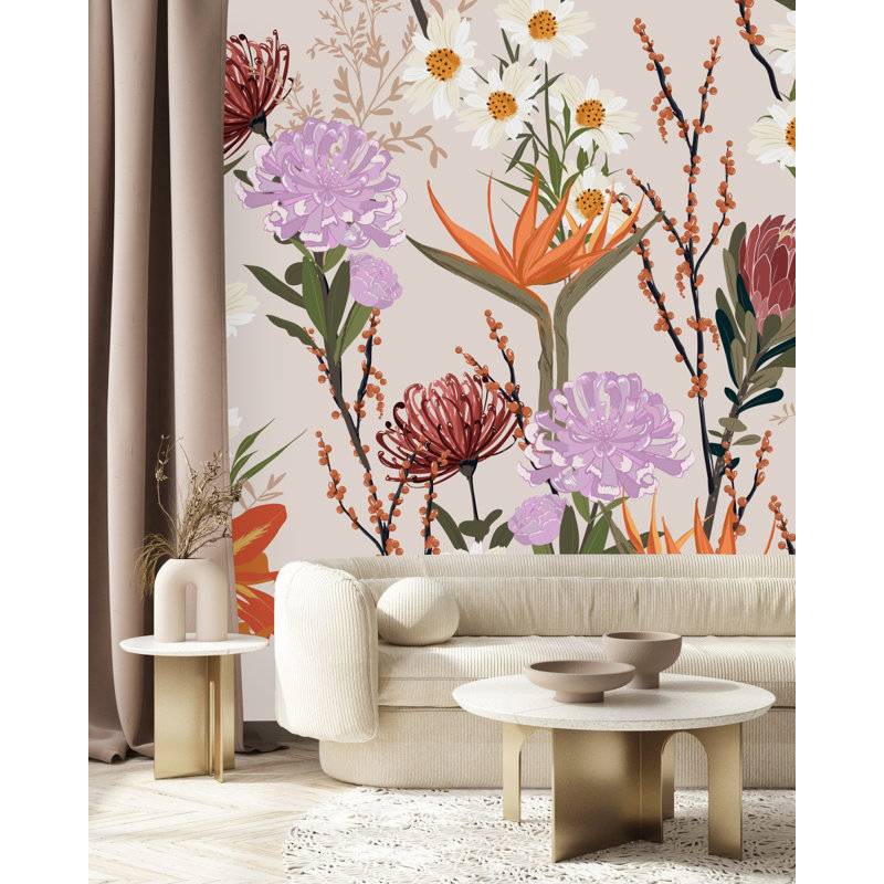 Adhésif mural floral Holi, L 8,33 pi x L 8,33 pi