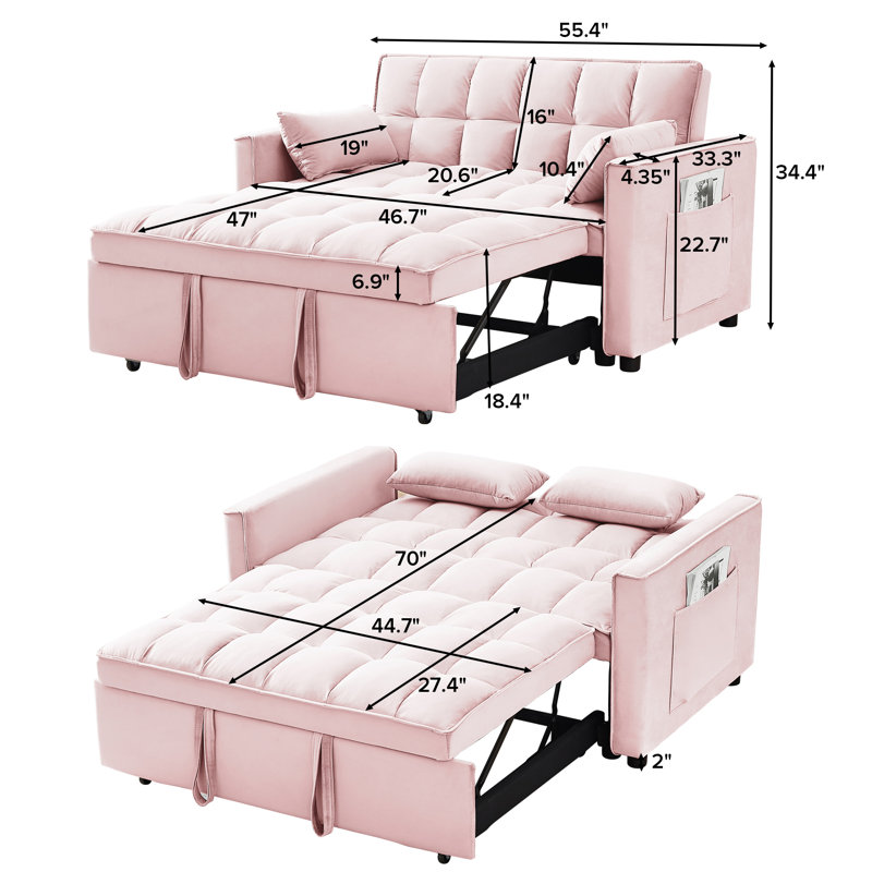 Cubbindall Upholstered Convertible Sofa Bed,Sleeper Sofa,Velvet Sofa,Modern Sofa,Accent Sofa, Pink Velvet 2