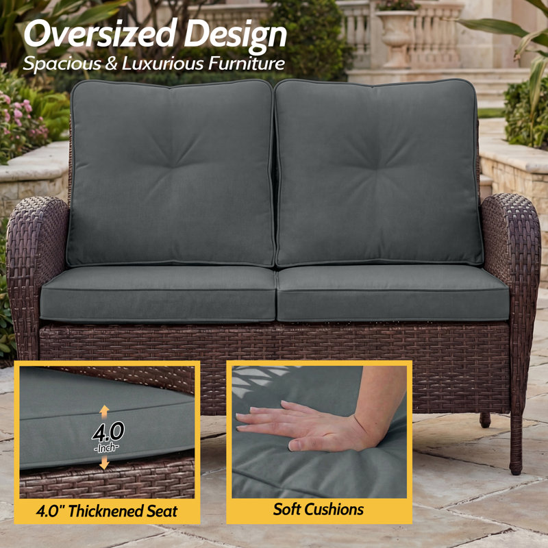 Ensemble de mobilier d'extérieur pour patio, chaises modulaires pivotantes en osier, Gris
