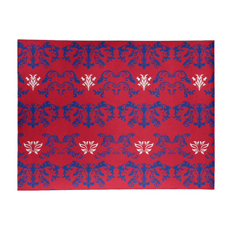 Tapis rouge / bleu marine Damask, Rectangle 9 pi x 12 pi