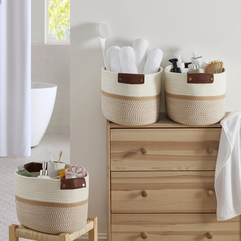 Ensemble de bacs en tissu, Blanc / brun