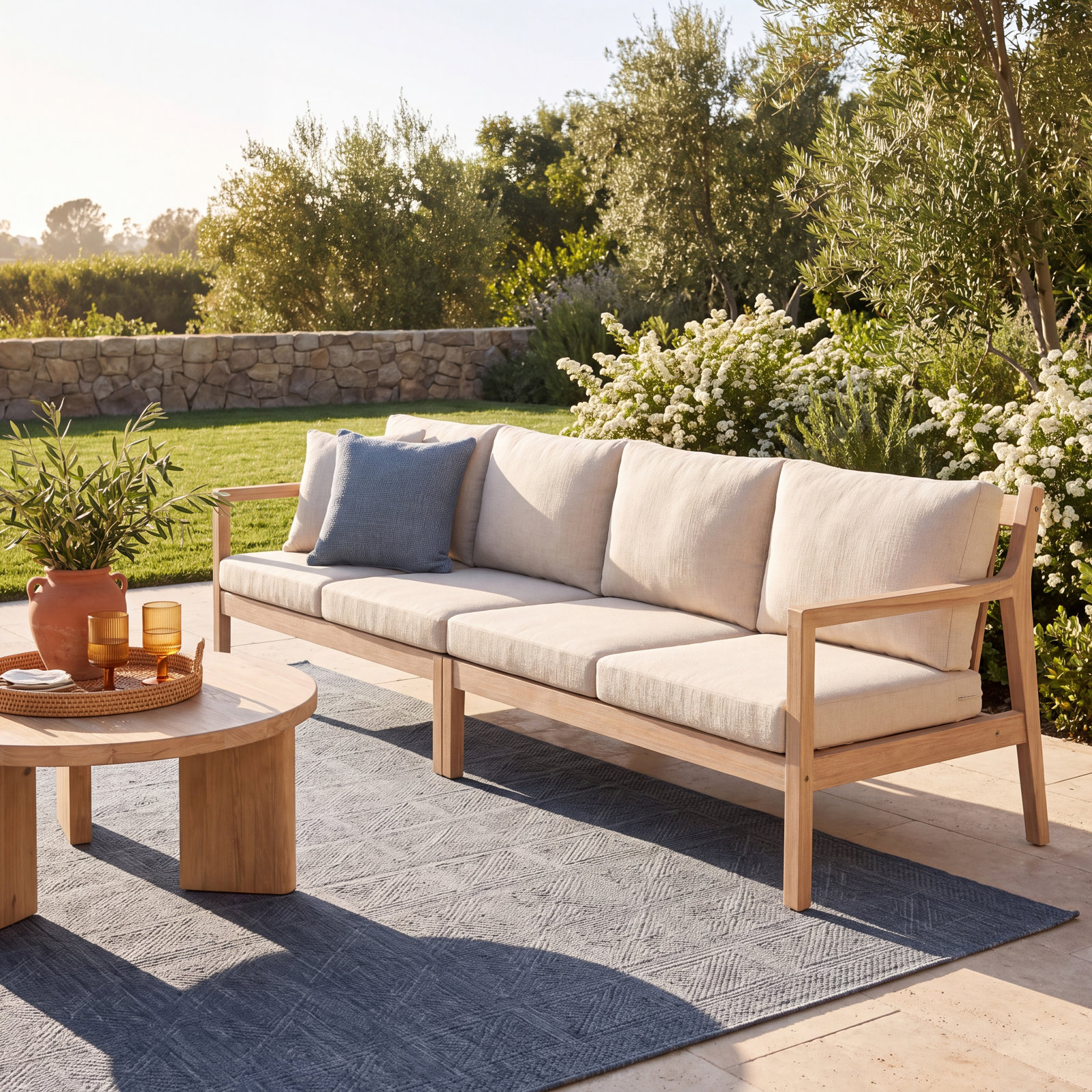 Amina 54" Acacia Patio Loveseat, Beige