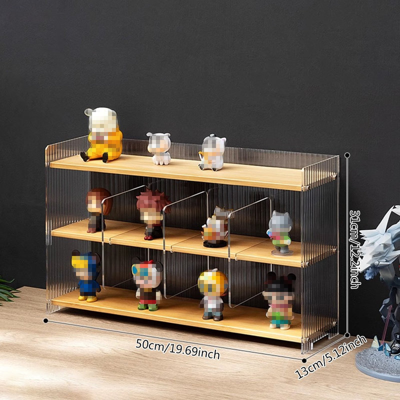 3-Tier Acrylic Display Case Blind Box Doll Storage Rack With Transparent Shelf