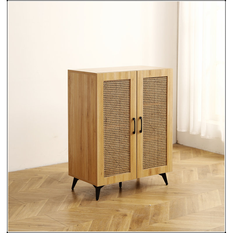 Armoire à chaussures à double porte en maille de rotin avec grand espace de rangement