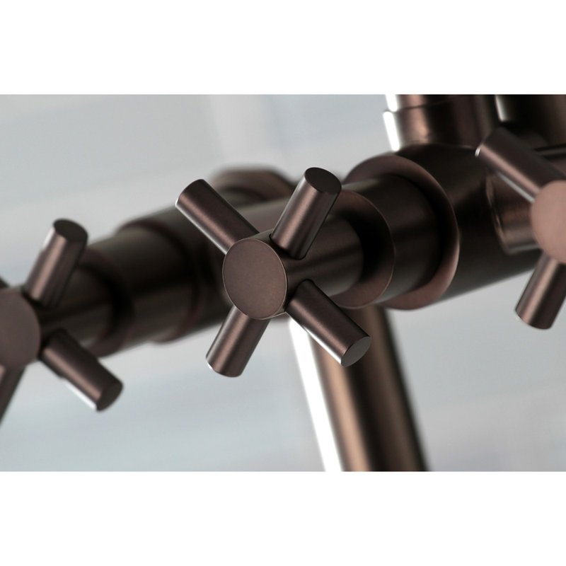 Kingston Brass Concord Three-Handle 2-Hole Deck Mount Clawfoot Tub Faucet with Hand Shower, Oil Rubbed Bronze