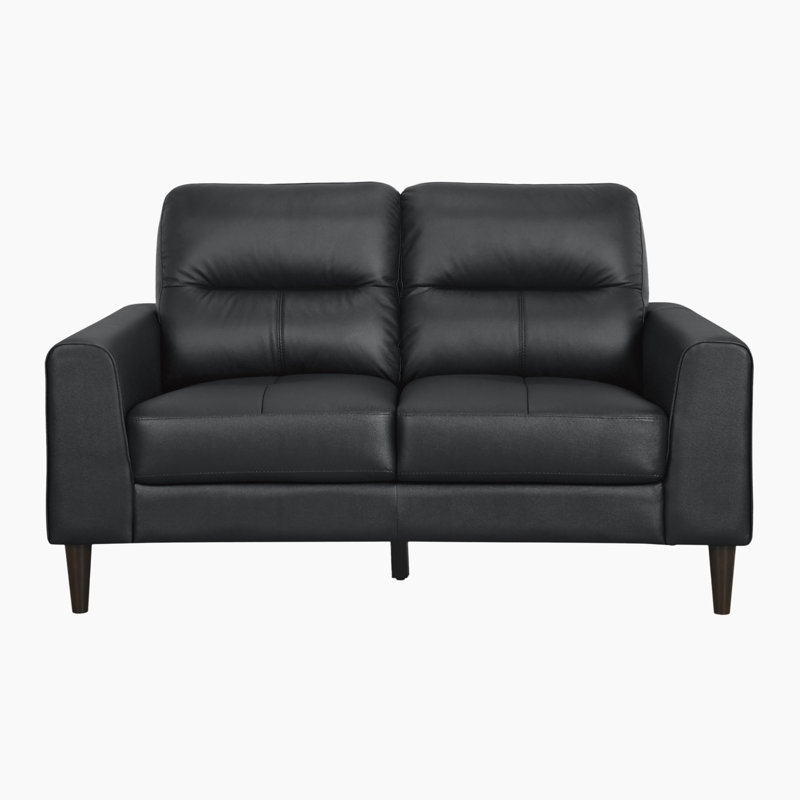 Causeuse moderne et contemporaine en cuir fleur de 56 po avec structure en bois massif et contreplaqué Upton