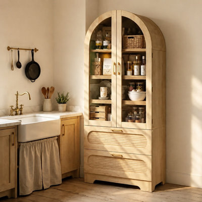 Garde-manger arqué de 71 po de hauteur avec 4 tablettes et 2 tiroirs, avec éclairage DEL