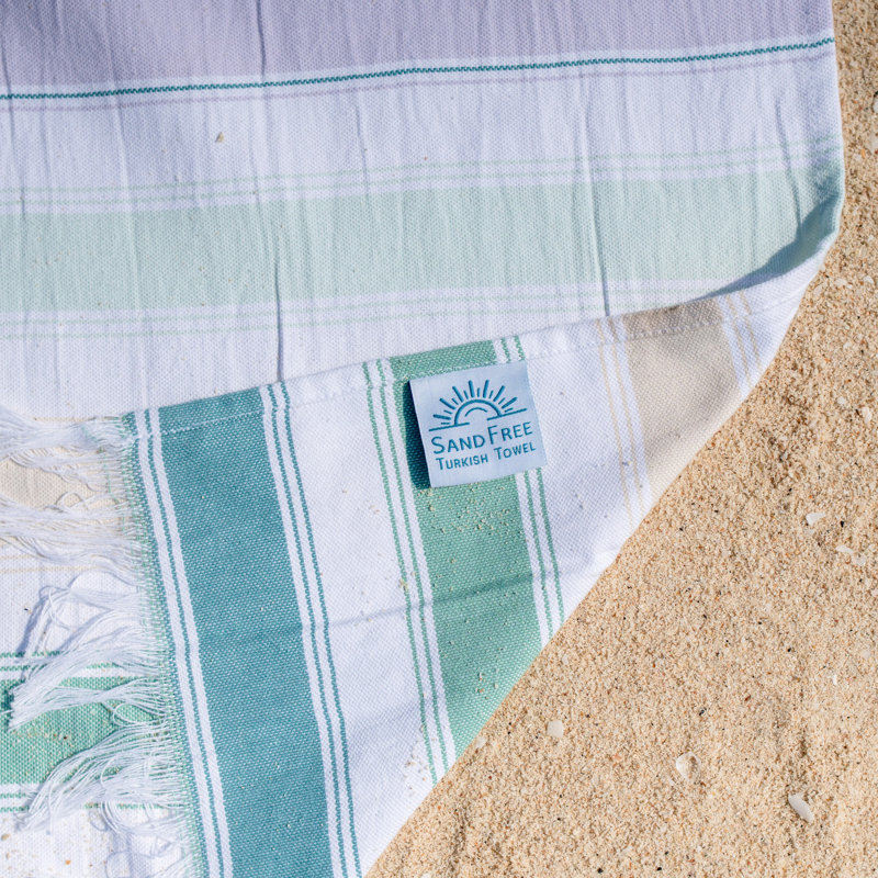 Serviette de plage 100% coton, Vert / brun / bleu