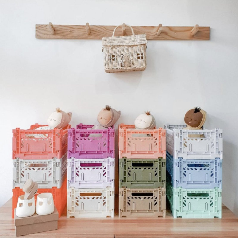 Foldable Plastic Crate, Collapsible Storage Bin to Organize Your Rooms, Collapsible Utility Crate, Cream