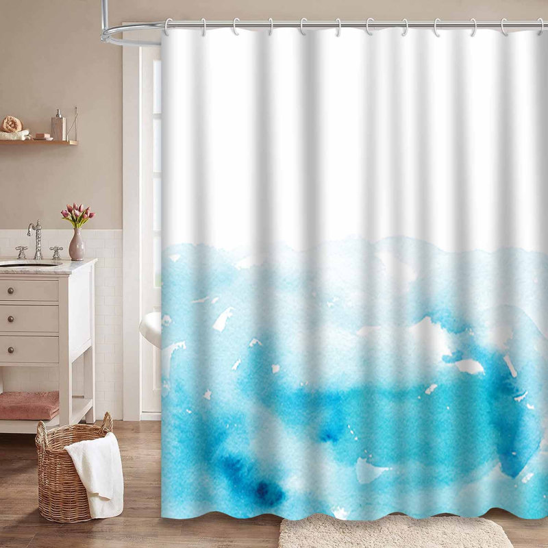 Rideau de douche bleu sarcelle avec 12 crochets Watercolor, L 72 po x l 78 po