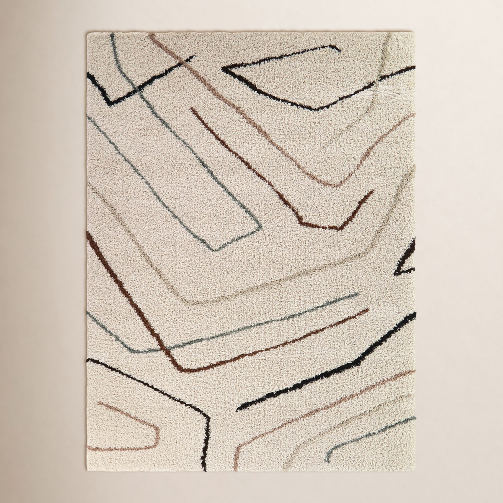Cream Modern Abstract Shag Rug, Rectangle 5'3" x 6'11.9"