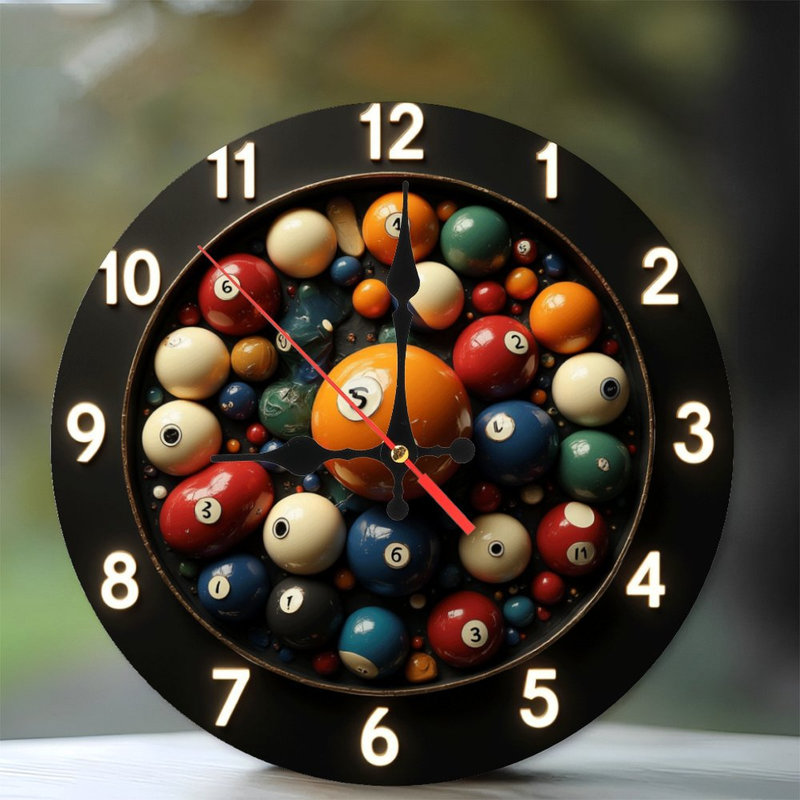 Colorful Decorative Clock with Pool Balls