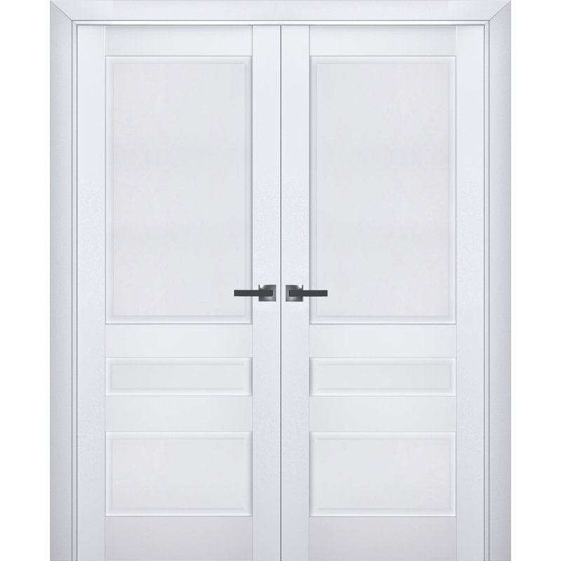 Portes françaises à panneaux en bois Veregio, 64 po x 84 po, Blanc