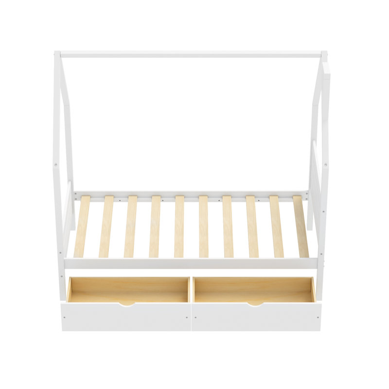 Lits jumeaux avec rangement, structure en bois style maisonnette, chambre d'enfant moderne pour la maison, White