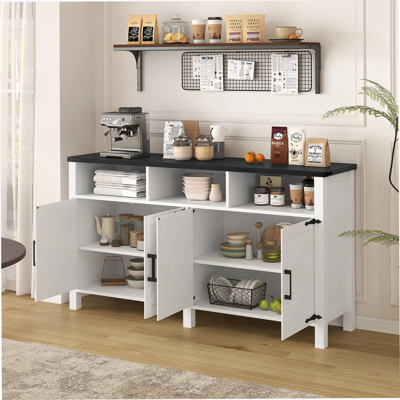 4-Door Sideboard Buffet With Power Outlets And USB Ports, Accent Cabinet With Adjustable Shelves And For Living Room, Dining Room, Entryway