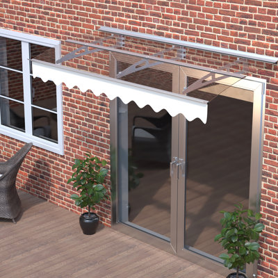 Square Awning Canopy 79"X34" - Polycarbonate & Aluminum Construction, Weather For Outdoor Use 81.18"X34.28" Solid Sheet Brackets Heat Ability
