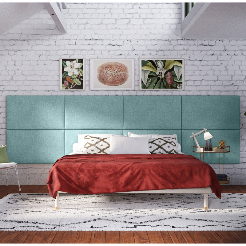 Panelist Modern Padded Headboard - Set of Wall Mounted Panels, Surf Turquoise Microvelvet, King (22.5"H x 38"W, Set of 2)