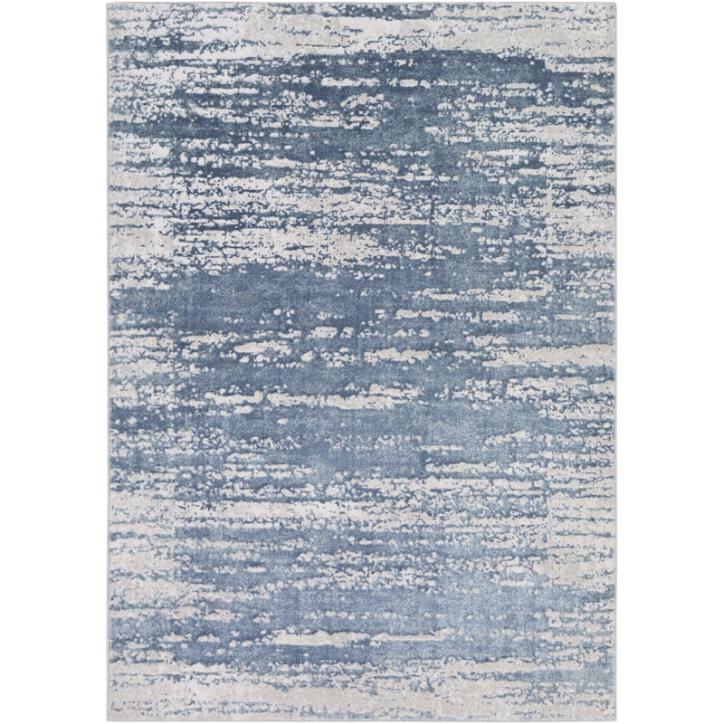 Tapis bleu/gris moderne abstrait Maney, Rectangle 2 pi x 3 pi