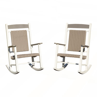 Outdoor Rocking Chairs Set of 2, Durable HDPE Patio Oversized Rockers for Adults, Wicker Rocking Chair with 380lbs Support, Weather-Resistant