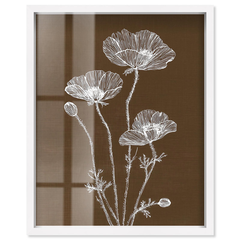 «White Poppy II Shadowbox Print Boho Rustic Wall Art» par Art Remedy, cadre blanc, 24 x 30, H 31 po x l 25 po, Cadre blanc