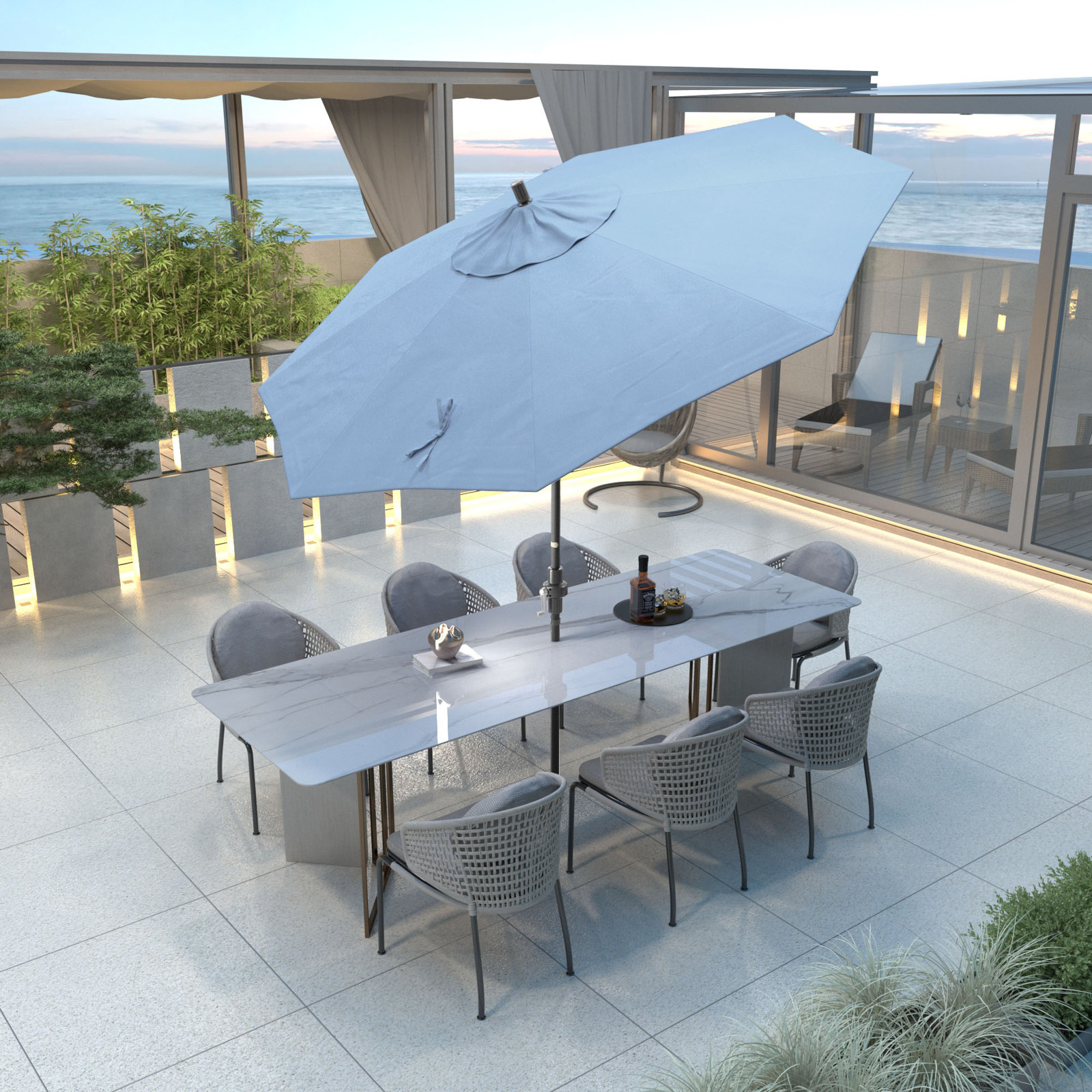 Bronte 108'' Market Sunbrella Umbrella, Canvas Cyan Sunbrella® Canvas