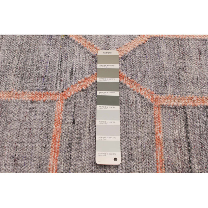 Tapis gris / ivoire en laine tissé à plat à la main à motif géométrique Minocqua