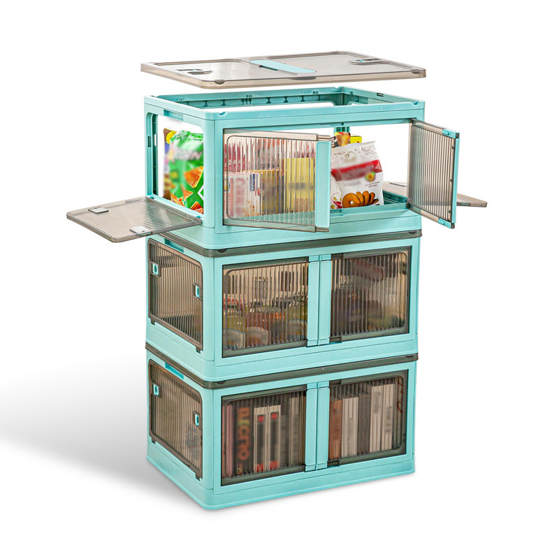3 pièces bacs de rangement pliables avec couvercle, 97,8 pte, Vert