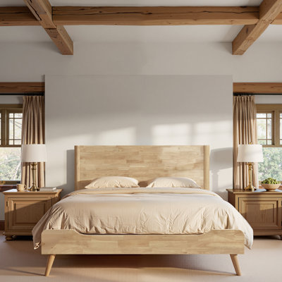Aspen Solid Wood Platform Bed with Tall Headboard, Tool-Free Assembly, Natural Wood (Queen)