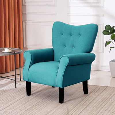 Chaise d'appoint moderne avec dossier haut et capitonnage à boutons, fauteuil avec pieds en bois massif pour le salon, la chambre à coucher et les salons