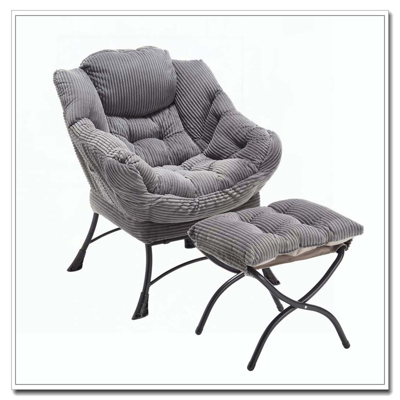 Chaise paresseuse en tissu avec repose-pieds Flannelette, Gris