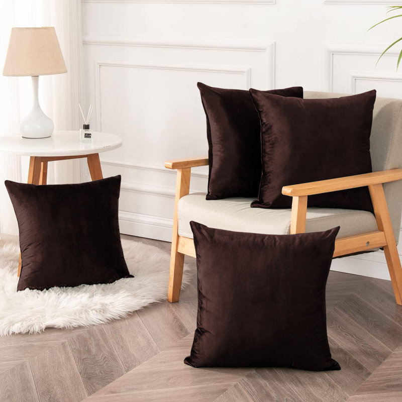 Heavy Crushed Classic Velvet Throw Pillow Cover (Pack of 4), Brown