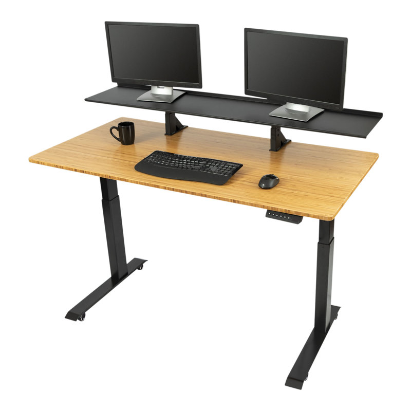 Black Adjustable Height Split Top Standing Desk with Monitor Shelf