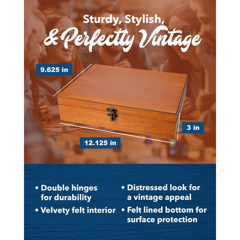 Old World Wooden Box with Brass Latch – Vintage-Style Wooden Keepsake Box for Jewelry & Trinket Storage, Light Cherrywood Finish